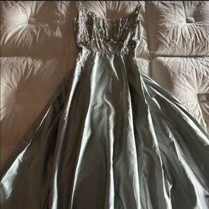 Silver Satin Gown with Embellished Bodice
